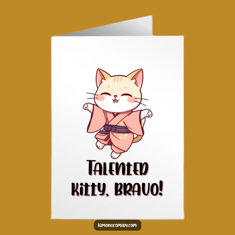 Free Printable Elegant Cat Leap Congrats Card: Graceful Win, Funny Downloadable Gift