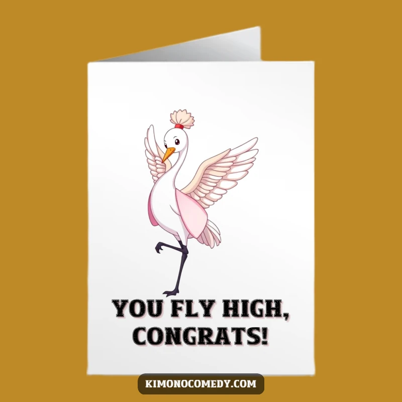 Free Printable Crane Congrats Card: Graceful Dance, Funny Kimono, Downloadable Celebration