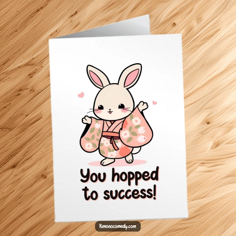 Funny Free Printable Congrats Card: A kawaii rabbit elegantly dancing in a beautiful floral kimono, full of cheer.