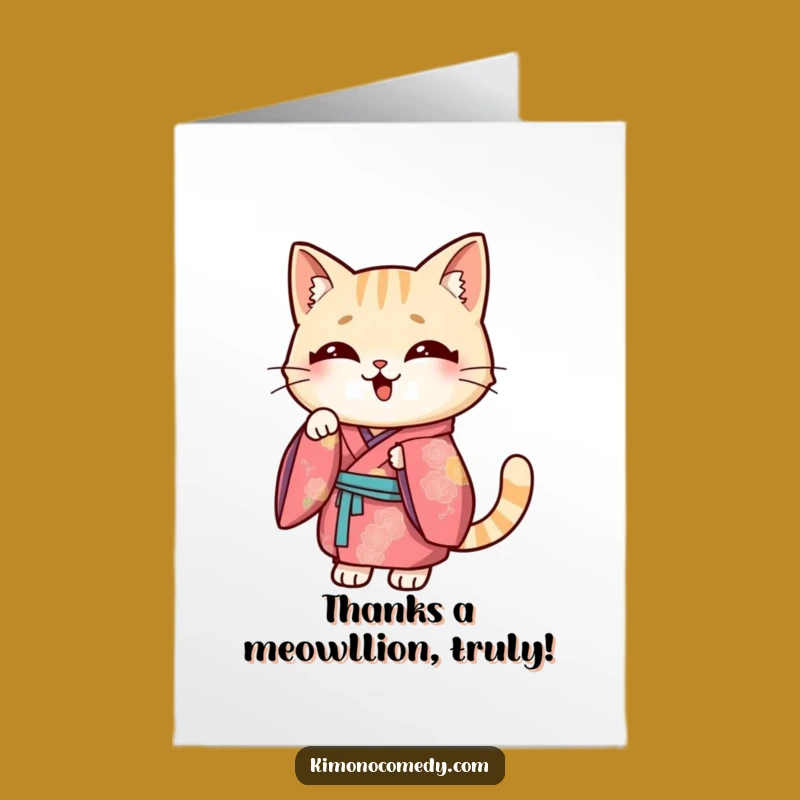 Free Printable Funny Cat Thank You Card: Kimono Pose Downloadable