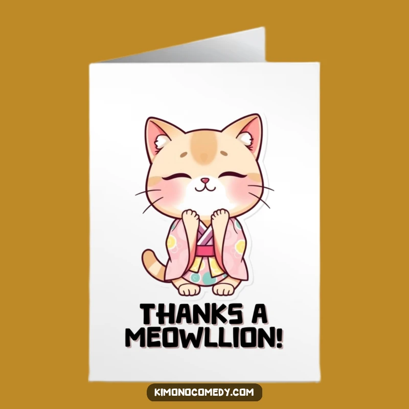 Free Printable Kawaii Cat Thank You Card: Grateful Bow, Funny Downloadable Gift