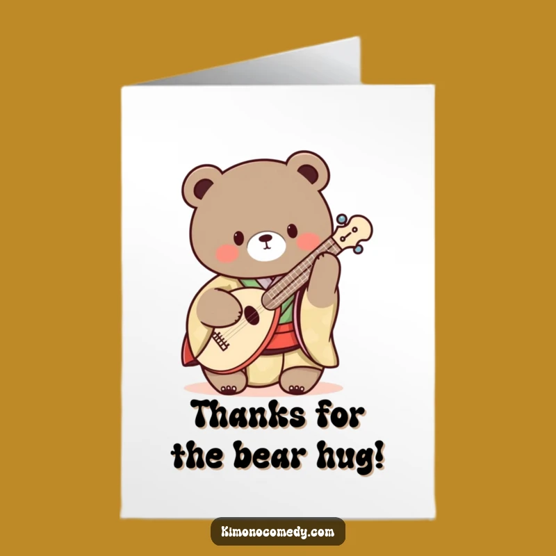 Free Printable Thank You Card: Bear Shamisen Kimono - Funny Downloadable Gift!