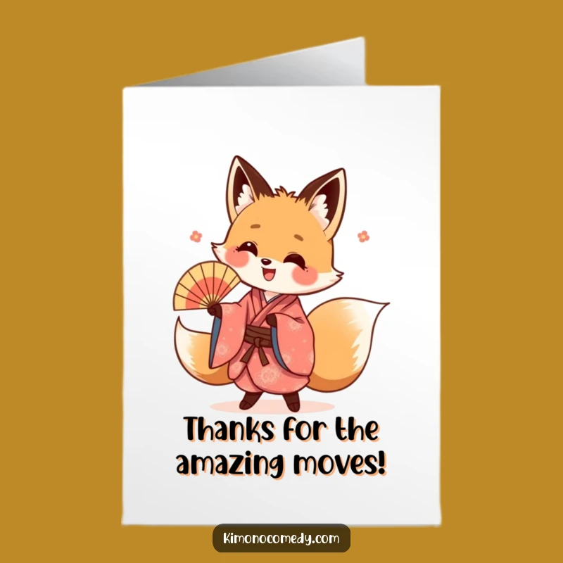 Free Printable Thank You Card: Happy Fox Fan Dance Funny Downloadable Gift