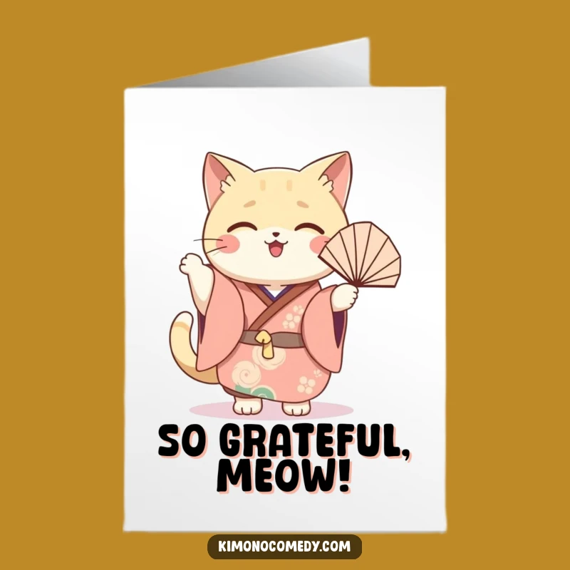 Free Printable Festive Cat Thank You Card: Fan Wave, Funny Downloadable Gift