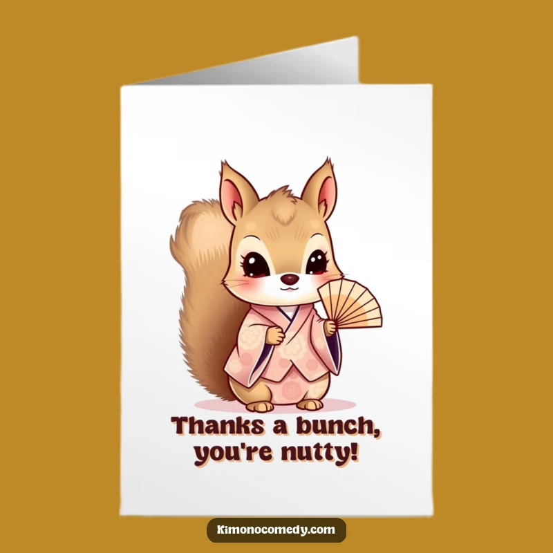 Free Printable Curious Squirrel Kimono Thank You Card - Fan Gratitude Downloadable Gift