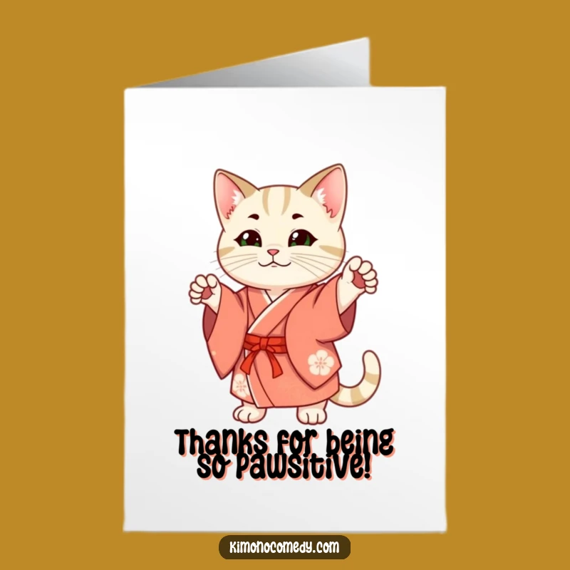 Free Printable Thank You Card: Cat Kimono Pose, Grateful Downloadable Gift Idea