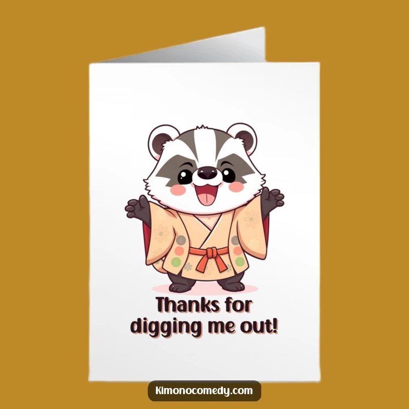 Free Printable Kawaii Badger Thank You Card: Grateful Victory Pose!