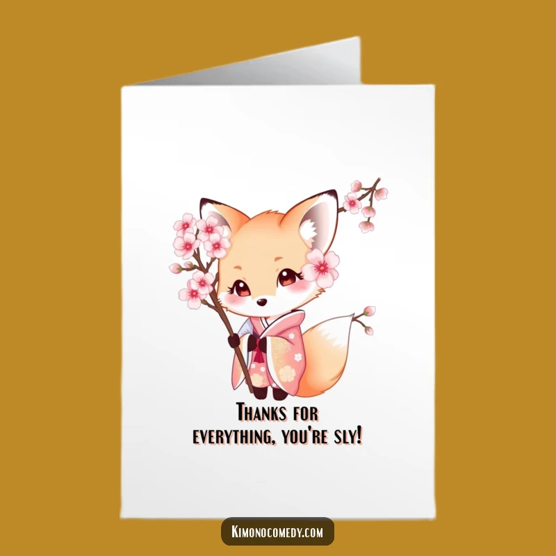 Free Printable Shy Fox Kimono Thank You Card - Peeking Gratitude Downloadable Gift