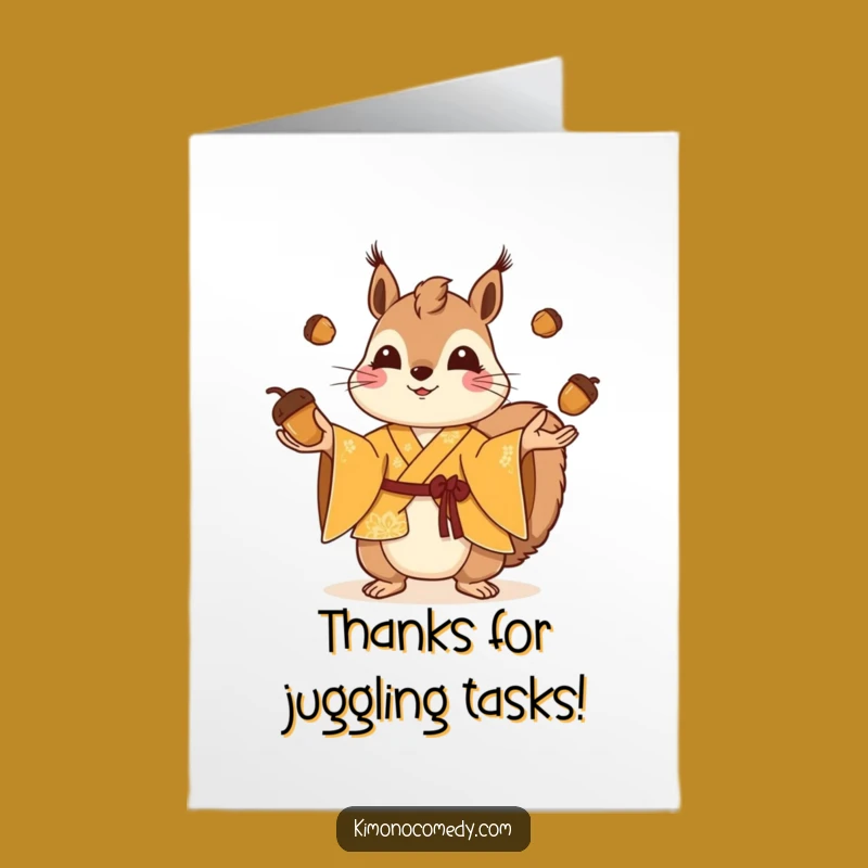 Free Printable Squirrel Thank You Card: Playful Juggling, Funny Kimono, Gratitude