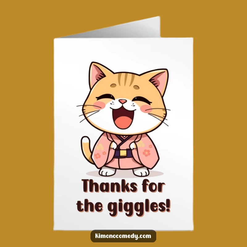 Free Printable Thank You Card: Kawaii Cat Laughing Kimono - Amusing Downloadable Gratitude