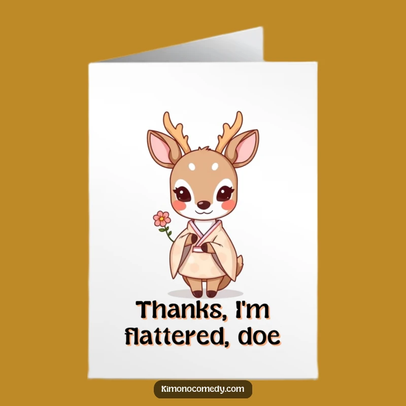 Free Printable Thank You Card: Shy Kawaii Deer Flower - Downloadable