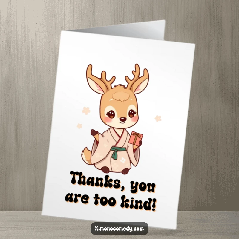 Funny Free Printable Thank You Card: A gentle deer in a serene kimono offers a small token of appreciation.