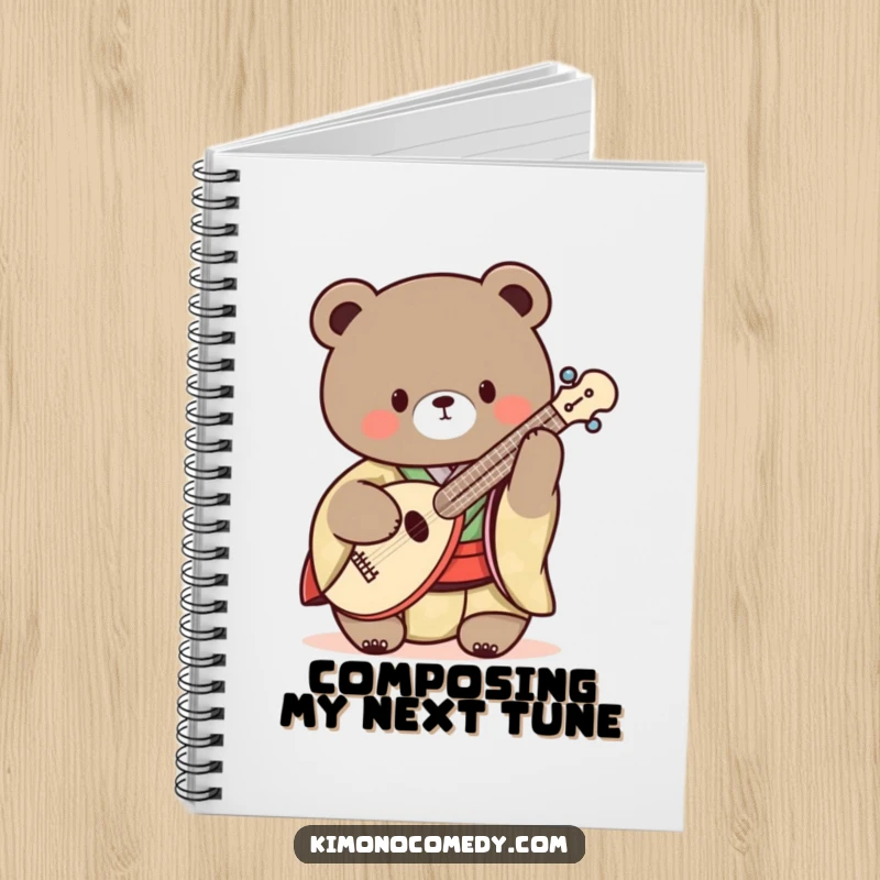 Funny Kawaii Bear Notebook: A cute notebook with a bear in a kimono playing a shamisen, ideal for music notes.