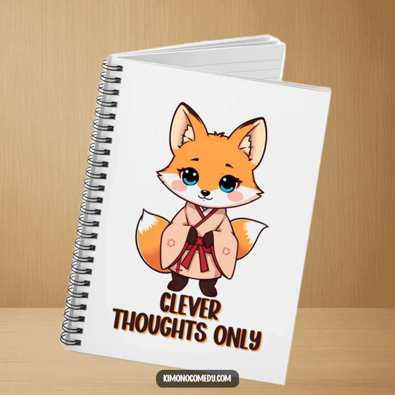 Funny fox in a traditional kimono, striking a sophisticated and confident pose. A chic notebook for plans.