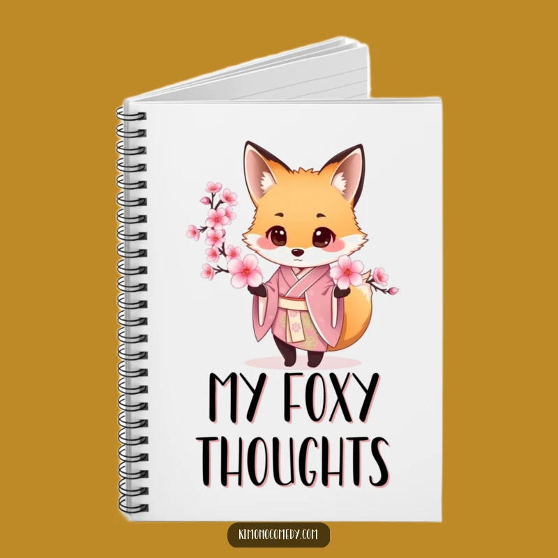 Funny Fox Kimono Notebook: Journal for Thoughts with Cherry Blossom Art
