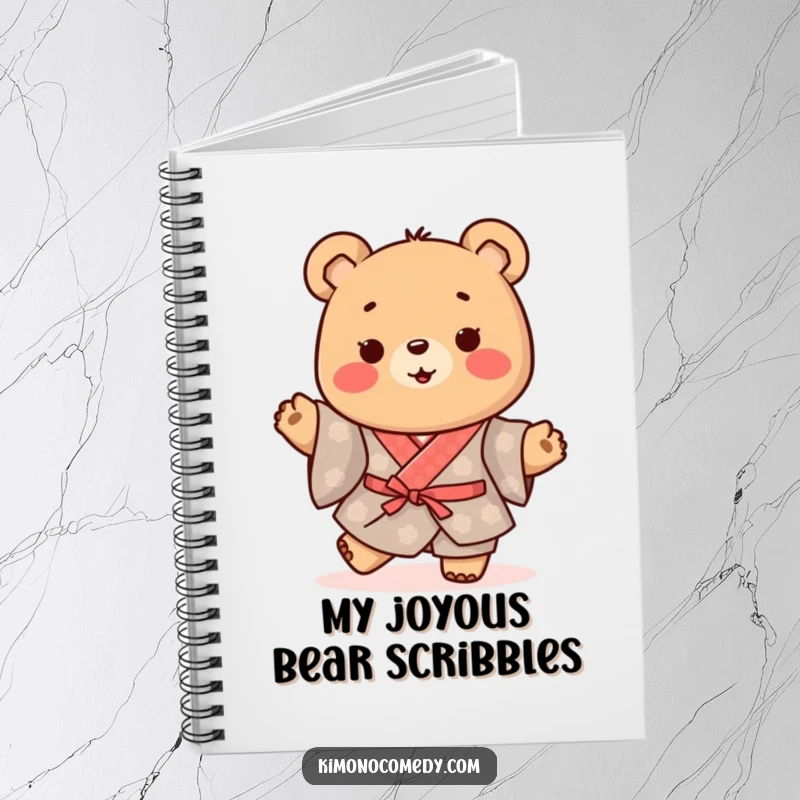 Funny Kawaii Bear Notebook: Happy character in a traditional kimono, doing a little happy shuffle, perfect for writing and creative brainstorming.