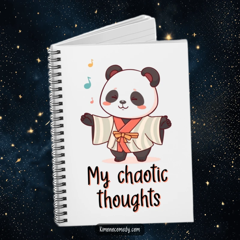 Funny Kawaii Panda Notebook: A cute panda in a striped kimono juggles items on a cover designed for your notes and creative bursts.