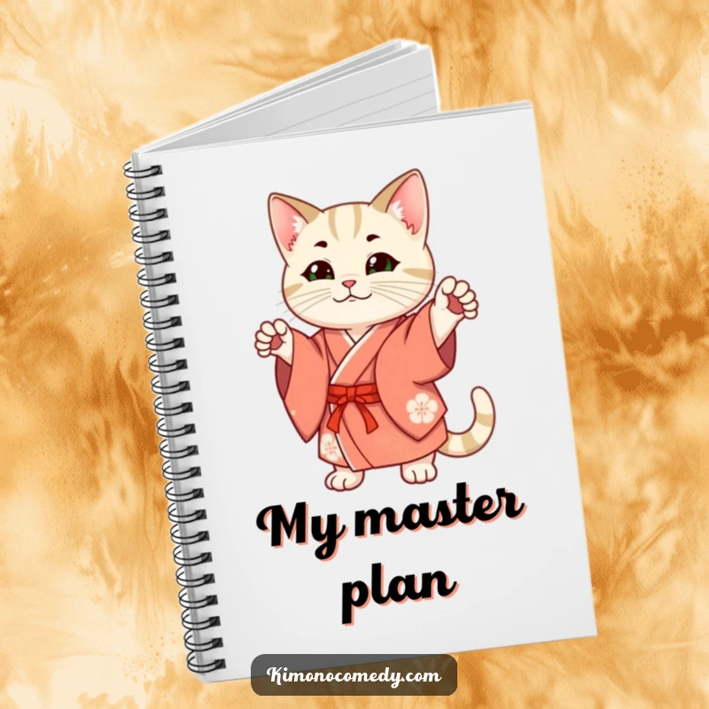 Funny Notebook: A cat in a traditional kimono strikes a chic pose, offering a stylish cover for your notes and creative ideas.