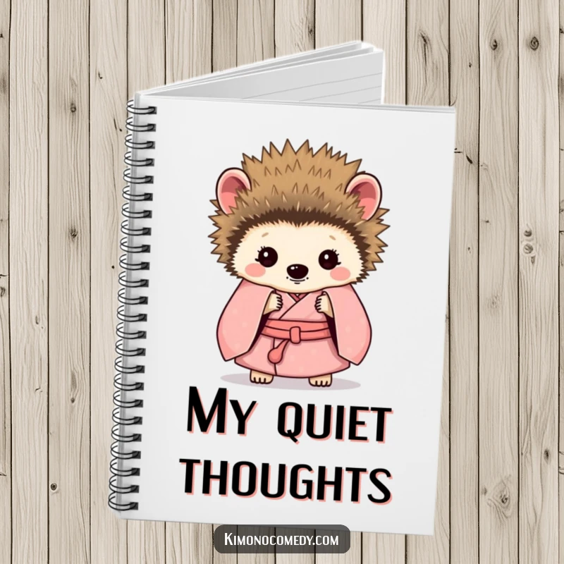 Funny Hedgehog Kimono Notebook: A shy hedgehog wearing a kimono, hiding behind its quills, a humorous journal cover.