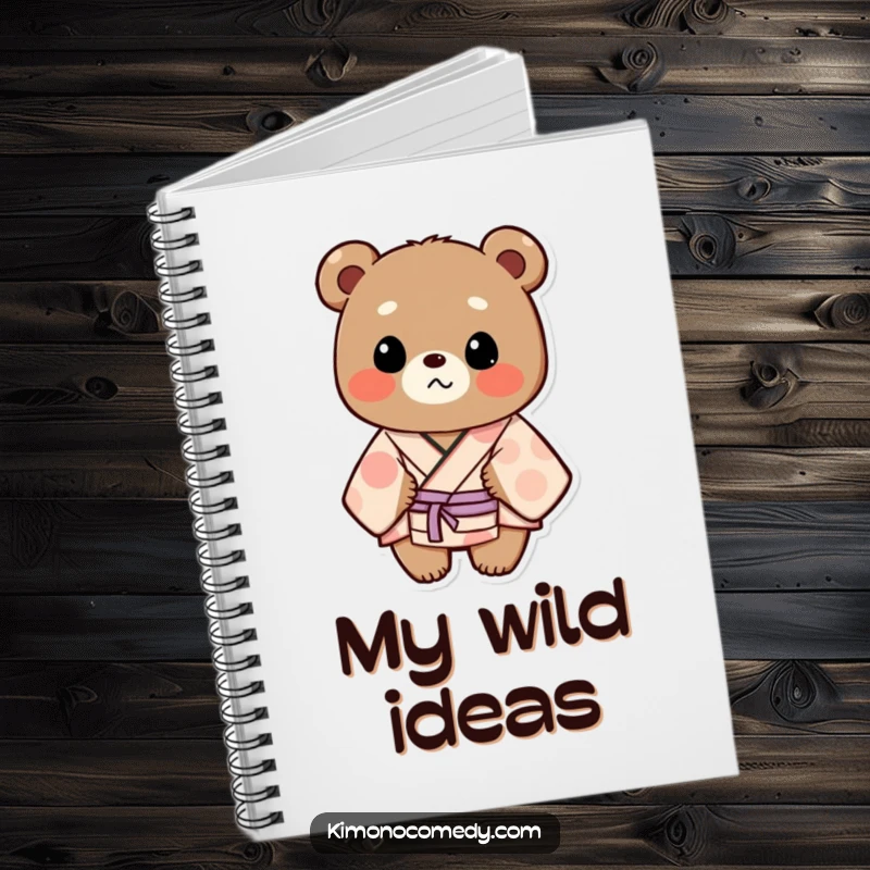 Funny Notebook: A bear in a patterned kimono looks surprised, offering a humorous cover for your notes and creative thoughts.