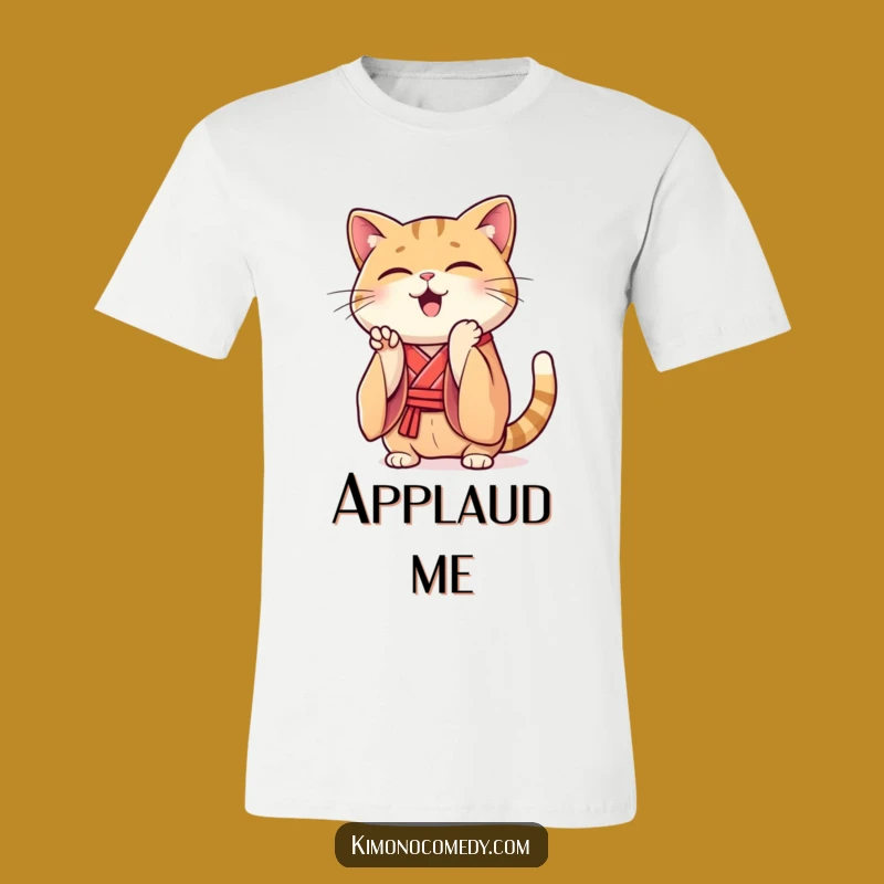 Funny Kawaii Cat Kimono T-Shirt: Joyful Claps, Great Funny Gift!