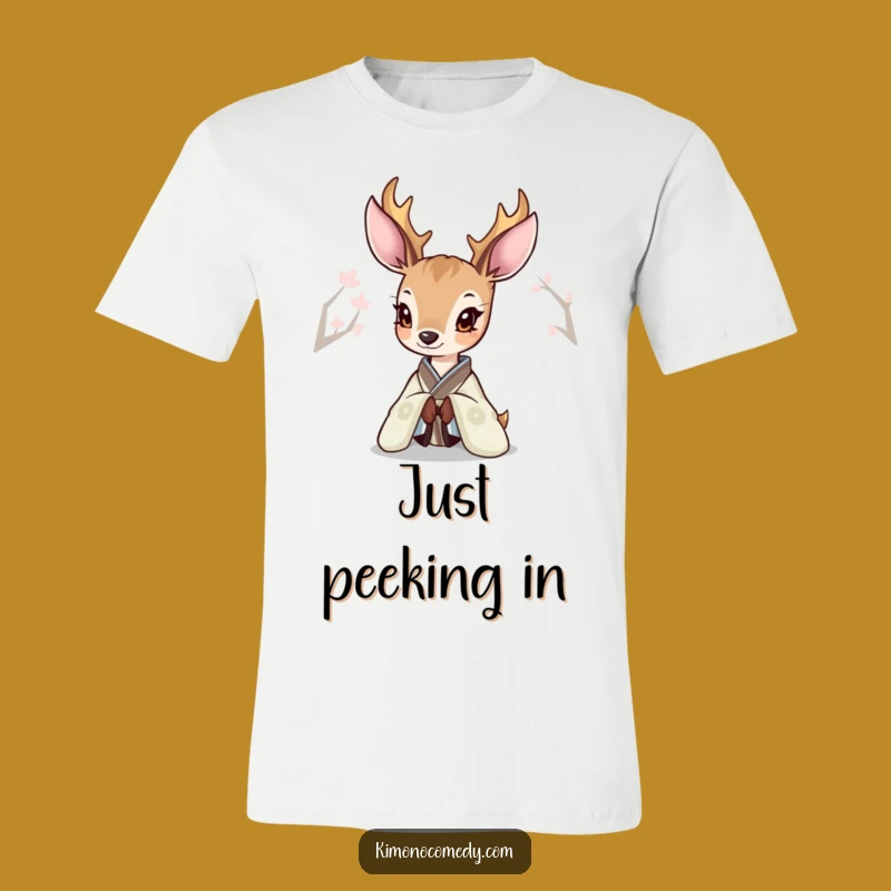 Funny Deer Kimono T-Shirt: Chic Pet-Peeking Design for Elegant Animal Lovers