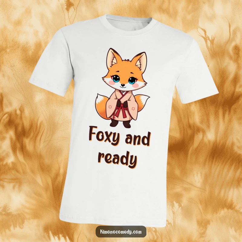 Funny fox in a traditional kimono, striking a bold, confident pose. A stylish and empowering t-shirt graphic.