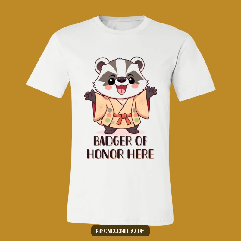 Funny Kawaii Badger T-Shirt: Triumphant Kimono Pose for Laughs