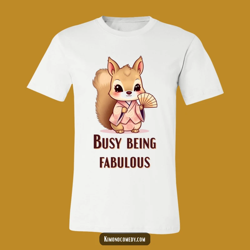 Funny Kawaii Squirrel T-Shirt: Fan Kimono Style, Perfect Whimsical Gift!