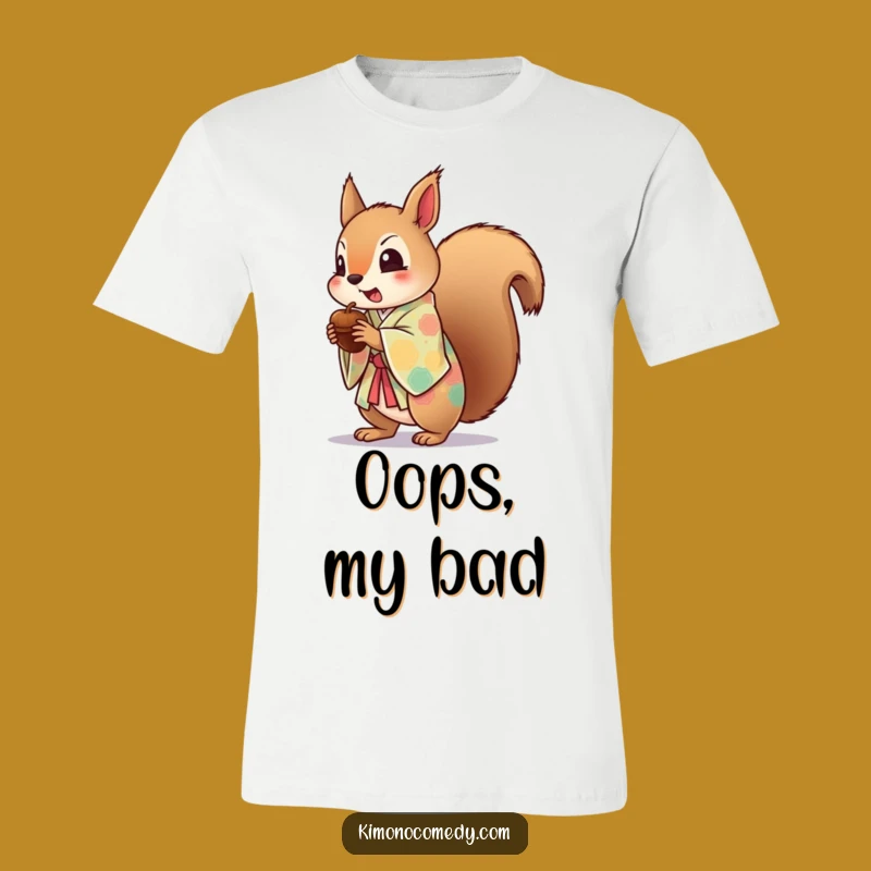 Kawaii Squirrel Startled T-Shirt: Funny Acorn Drop Tee