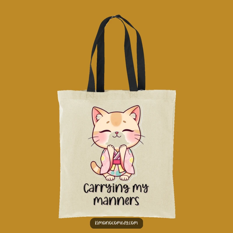 Funny Cat Kimono Tote Bag: Kawaii Japanese Style Bag, Polite Cat Accessory Gift