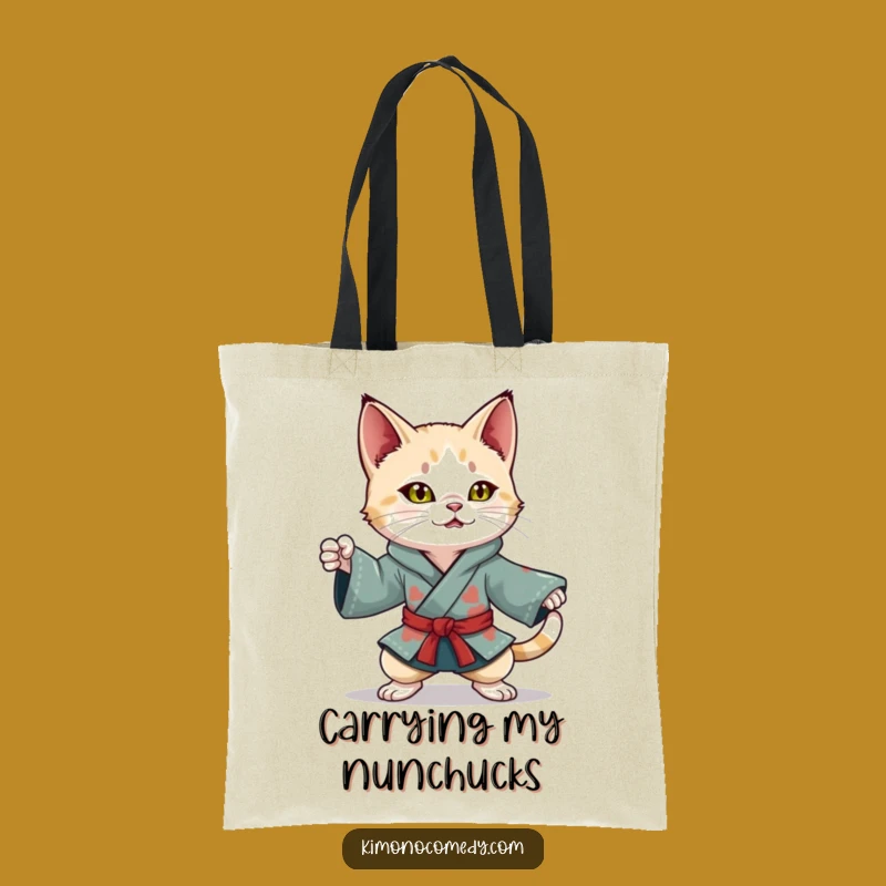 Funny Kawaii Cat Tote Bag: Ninja Kimono Style, Perfect Travel Gift!
