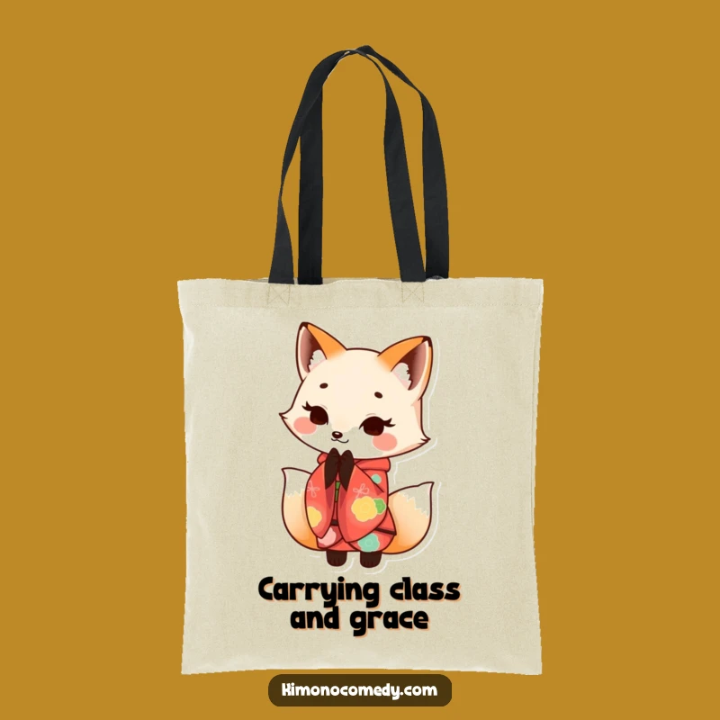 Funny Kawaii Fox Kimono Bow Tote Bag - Chic & Playful Funny Gift