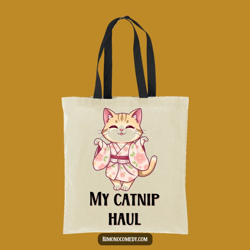 Funny Cat Kimono Tote Bag, Elegant Feline Carry-all, Whimsical Gift